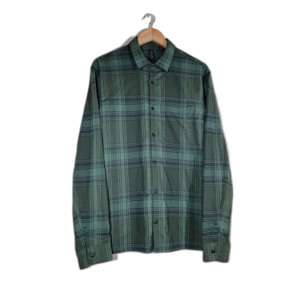 Lululemon Masons Peak Brushed Flannel Shirt Mens L Green Plaid Button Up Light